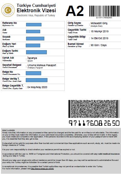 Así es el visado de Turquía que debes imprimir y llevar al aeropuerto.