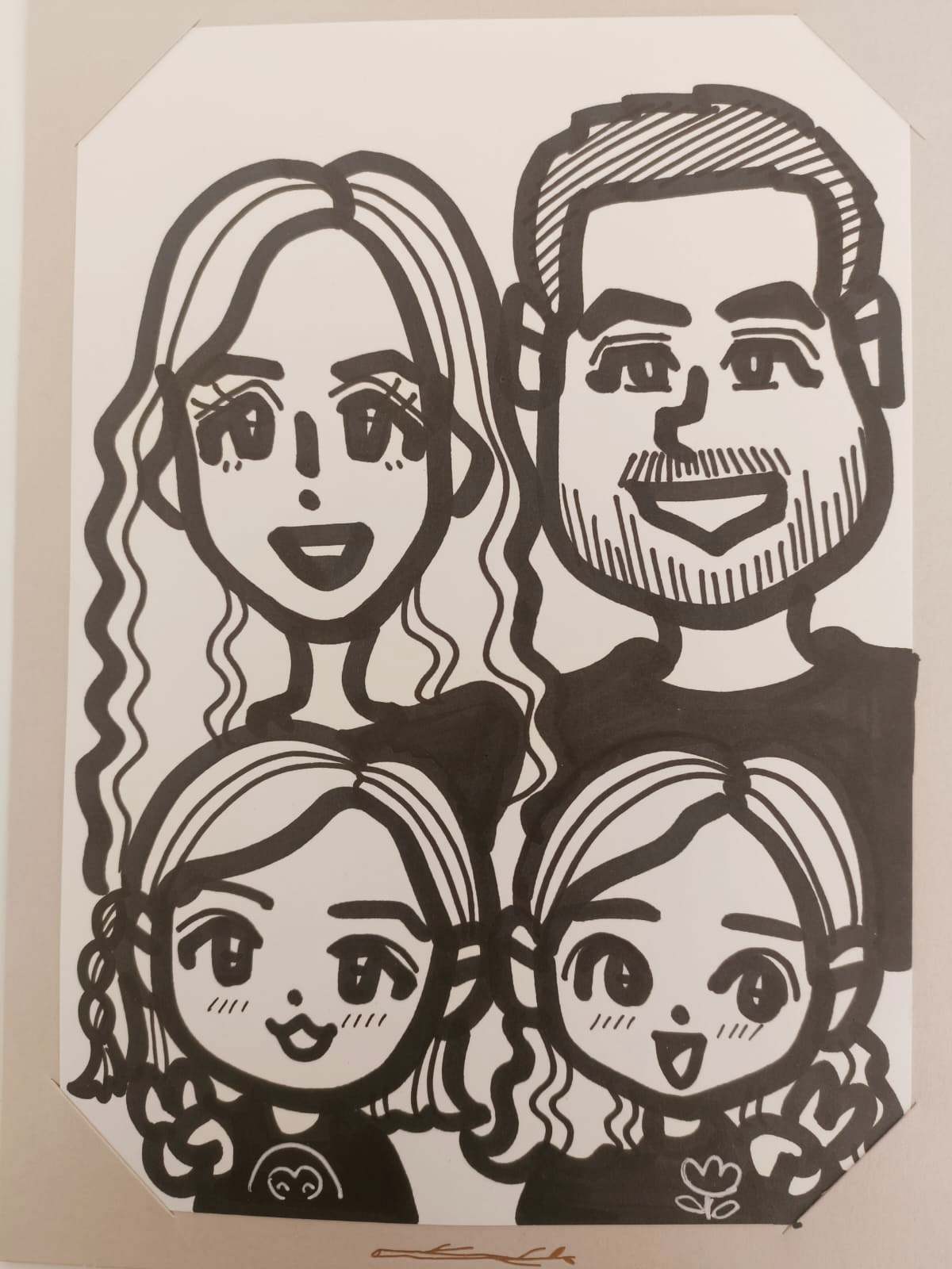 Retrato familiar con estilo manga realizado en Corea del Sur.